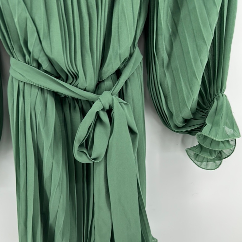 Baltic Born Green Long Sleeve Bishop Elastic Waist with Fabric Belt Sundress SzL - Picture 8 of 15